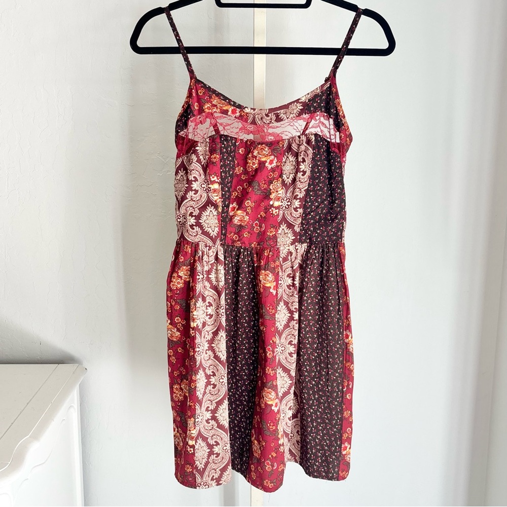 American Rag Multi Color Print Panel Lace Inset Mini Dress, Adjustable Straps, S
